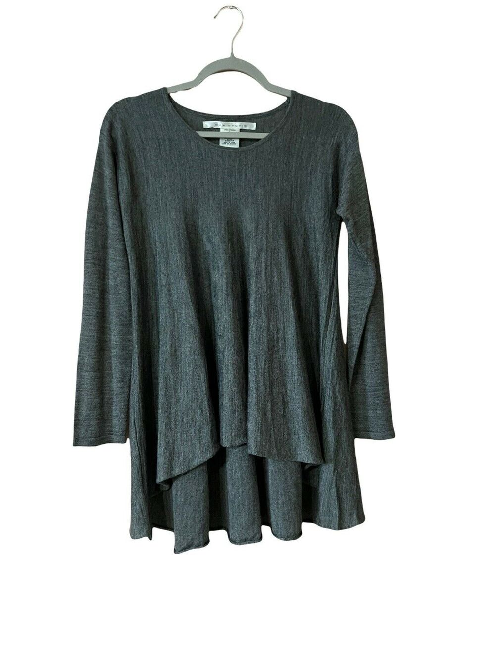 MAX Studio Soft scoop Neck Knit Tunic Top textured gray Long Sleeve Sz s wool